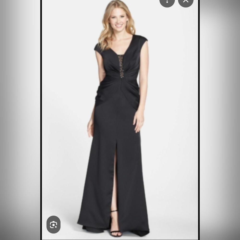 Vintage ADRIANNA PAPELL  BEADED MESH INSET PLEATED BLACK GOWN DRESS sz 20